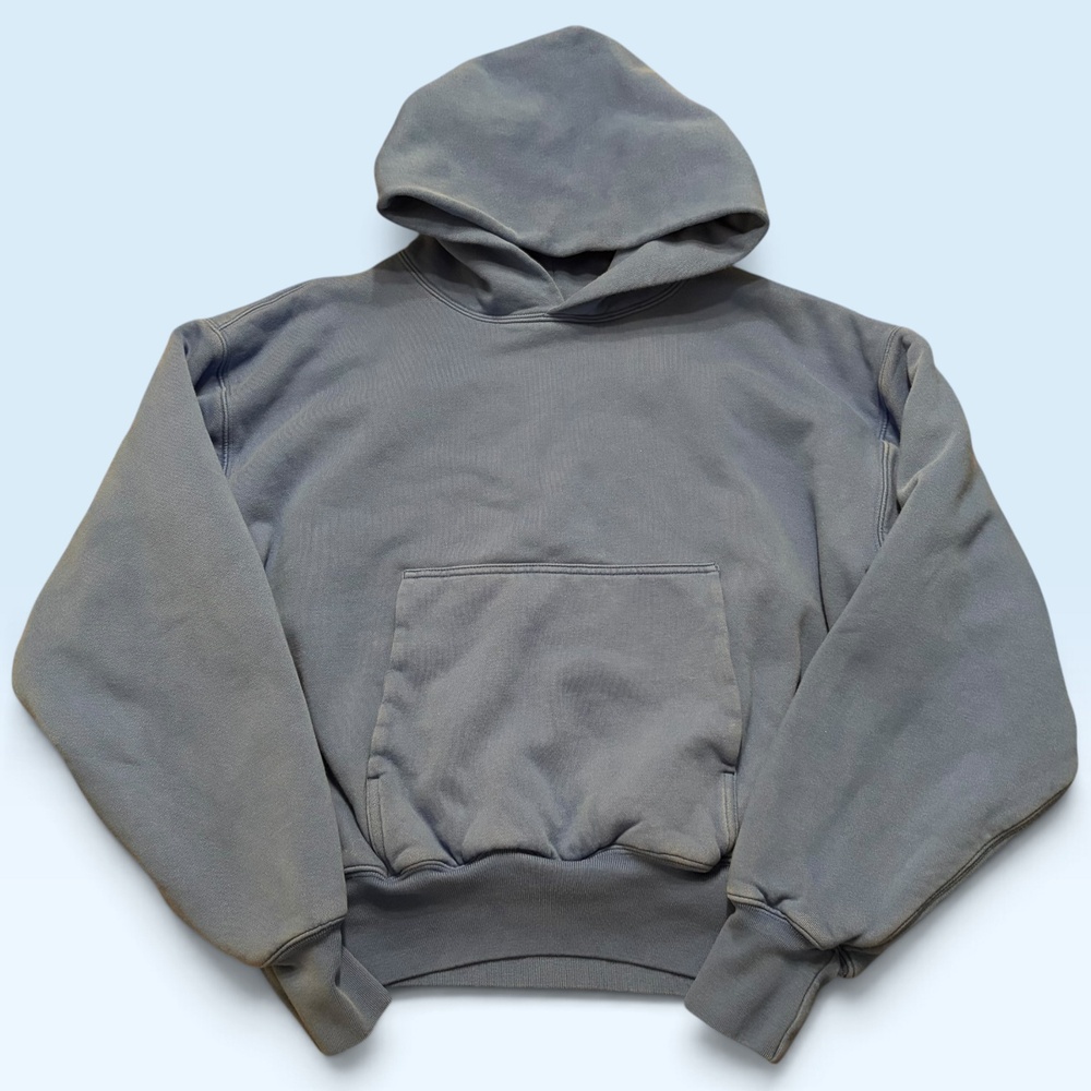 YZY Hoodie Sweatshirt Mens Small Blue Double Layer Oversized Cotton Pullover